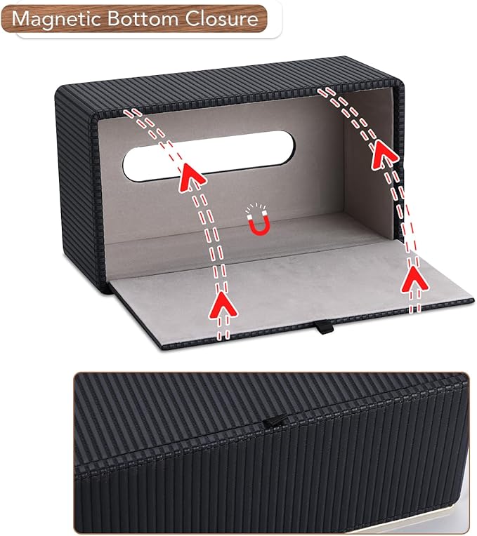 GORESE PU Leather Tissue Box Cover for Kleenex, Rectangle Tissue Box Holder, Rectangular Decorative Tissue Holder for 120(3-Ply)/160(2-Ply) Tissue Box, Black