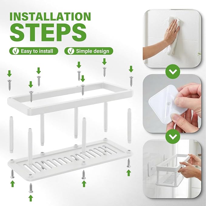 ACEXINYAN 2pc Wall Mounted Storage Rack, No Drill Shelves for Wall, Floating Shelves Damage-Free Expand Walls Space for Living Room Kitchen Bathroom (2, White)