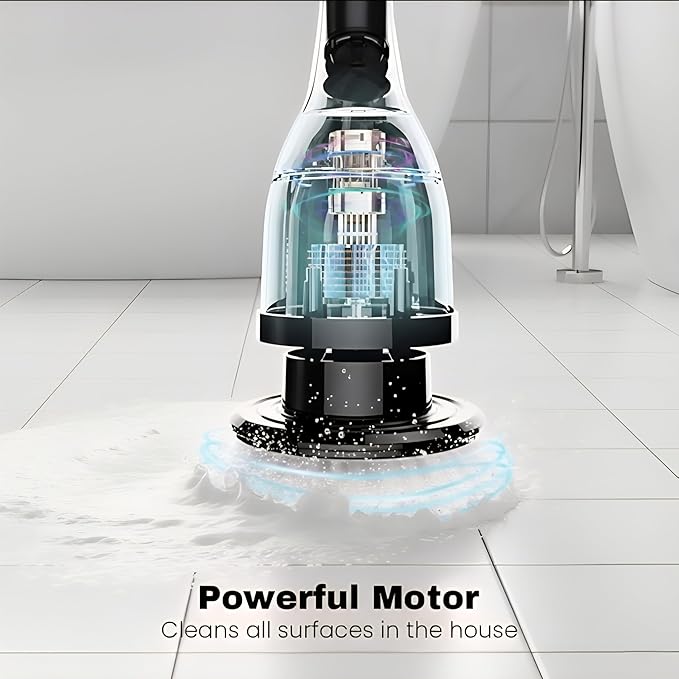 Electric Spin Scrubber for Cleaning with 9 Replaceable Brush Heads,Cordless Bathroom Cleaning Brush with 3 Speeds,IPX7 Waterproof,Adjustable Handle for Shower,Bathtub,carpet,Tile,Floor & Kitchen,White