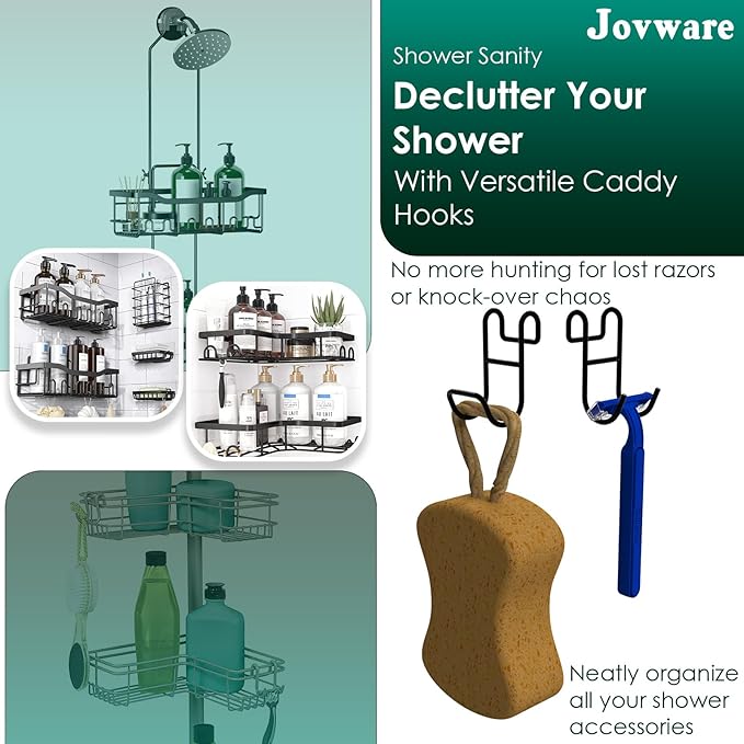 Black Shower Caddy with Hooks - 2 Pack Shower Caddy for Loofah and Razor