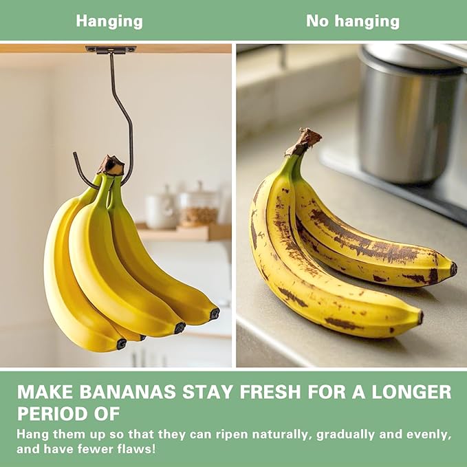 Banana Hanger Hook – Space Saving Banana Holder Hanger to Keep Bananas Fresh, Self Adhesive and Screw Banana Hook 2Pack Copper