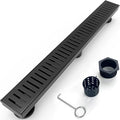 32 Inch Linear Shower Drain Bathroom Kitchen Matte Black Floor Drain Removable Capsule Pattern Cover Accessories Shower Drain 304 Stainless Steel Drain with Hair Strainer Adjustable Leveling Feet