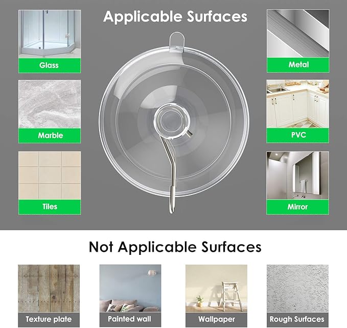 Hangerspace Suction Cup Hooks, 1.77 Inches Clear PVC Suction Cups with Metal Hooks Removable Small Suction Cups for Shower Bathroom Kitchen Wall Window Glass Door 12 Pack