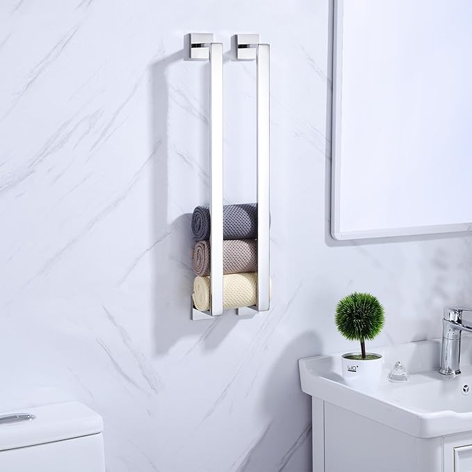 LANC 16-Inche Chrome Towel Bars for Bathroom Wall Mounted, Total-18" Hand Towel Holder Silver Towel Racks Stainless Steel Towel Rods for Bathroom Lavatory Towel Hanger, Polished A8804CP-4P1