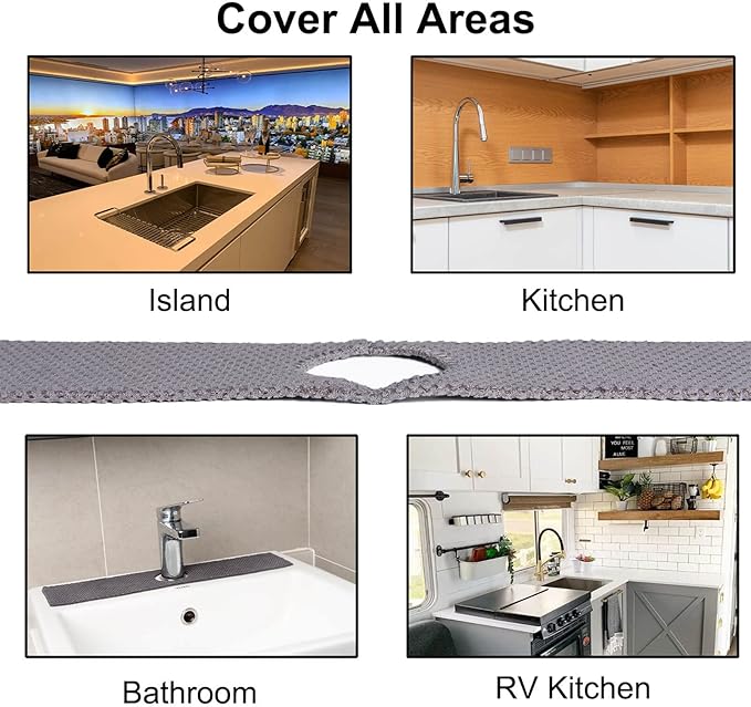 18'' Kitchen Faucet Absorbent Mat, Sink Splash Guard, Microfiber Faucet Handle Drip Catcher, Kitchenguard Tray, Water Drying Pads, Counter Protector for Kitchen, Bathroom, and RV