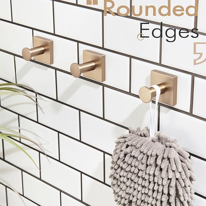 KOKOSIRI Robe Hooks Bath Towel Hooks for Wall Closet Kitchen Hanging Towels Bathroom Hardware Champagne Bronze Stainless Steel 3 Pack, B1016CPG-P3
