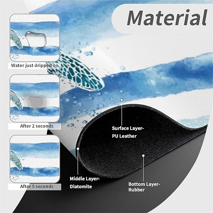 Kitchen Sink Splash Guard，Watercolor blue white turtle Faucet Mat Sink Gadgets-Super Absorbent Fast Drying Mat Drip Catcher for Kitchen, Bathroom,Sink Mat, Dish Drying Mat, Bathroom(15" X 5.5" )