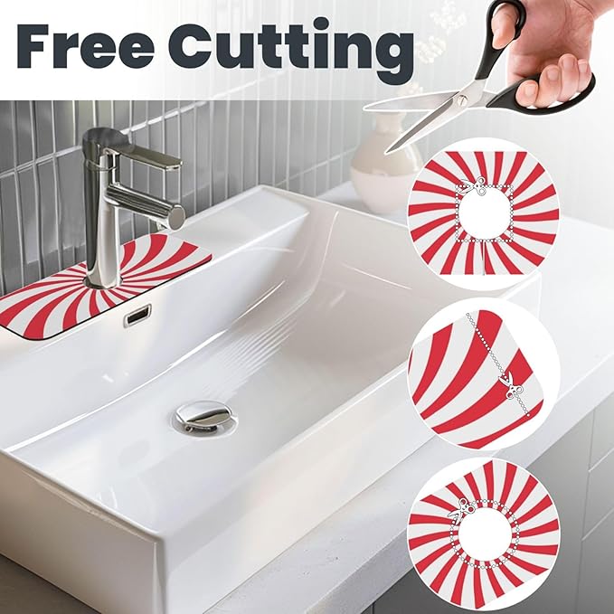 Christmas Red Swirl Peppermint Sugar Candy Kitchen Sink Splash Guard Faucet Mat 1 Pcs, Absorbent Fast Drying Mat Gadgets Splash Guard For Bathroom 15 X 5.5 Inches