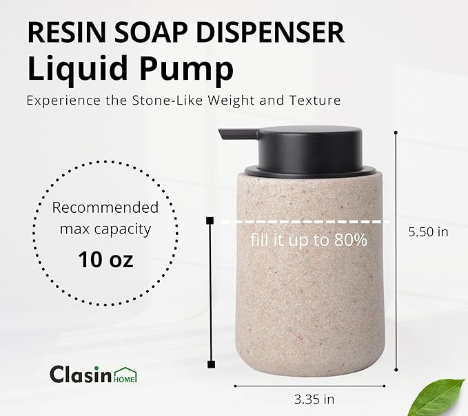Beige Bathroom Accessories Set, 3 Pcs Resin Bathroom Accessories Complete Set, Sandstone Look Soap Dispenser with Large Pump, Toothbrush Cup, Soap Dish for Modern Home Decor and Kitchen