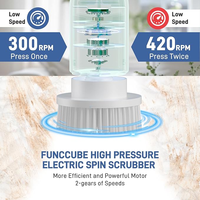Electric Spin Scrubber - Bathtub Shower Scrubber,Bathroom Cleaning Brush with Long Handle Floor Brushes,Power Cordless Automatic Handheld Mop Cleaner for Bath Tub Kitchen Tile Grout Hardwood