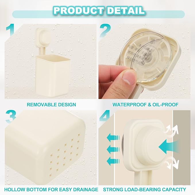 uxcell 1Pcs Suction Toothbrush Holder, 4" x 8" Wall Mounted Shower Caddy Organizer Cup for Tooth Brush, Toothpaste, Razors in Bathroom, Kitchen(Cream White)
