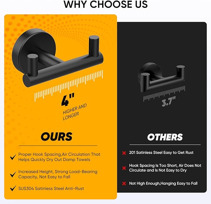 Towel Hooks for Bathrooms,Towel Hanger,Heavy Duty Wall Hook for Kitchen Bathroom,Robe Hook, Black Towel Holder Hooks for Hanging Towels,Coats,Bathrobe,Clothes,Loofah-Black(2 Pack)