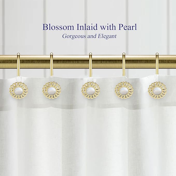 Gold Shower Curtain Hooks Rings, Decorative Shower Curtain Hangers, Heavy Duty Metal Shower Rings, Sunflower Shower Hooks for Shower Curtain Rod and Liner, Bathroom Curtain Hooks, Luxury Gold, iToplin