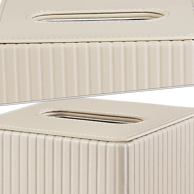 PU Leather Tissue Box Cover Square Tissue Box Holder for Bathroom Vanity Countertop Night Stands Bedroom Office Desk,Modern Tissue Decorative Organizer with Magnetic Closure (Beige)