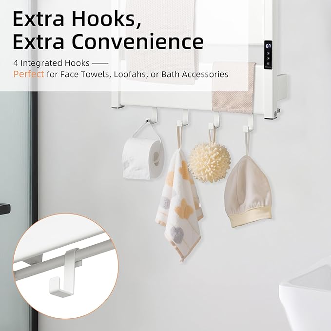 K&KALONZO Towel Warmer for Bathroom,Wall-Mounted Heated Towel Rack with Built-in Timer,Waterproof Alumnimum Electric Towel Heater, Support Plug-in and Hardwired, Sliver,H2-W