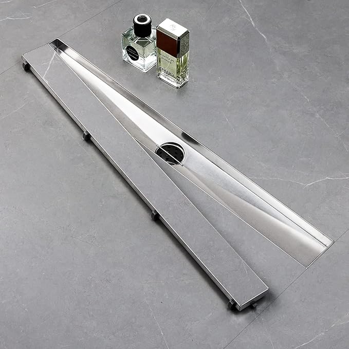 SaniteModar Linear Shower Drain, Linear Drain 36 inch with Tile Insert 2 in 1 Panels, AISI 304 Stainless Steel Brushed Shower Floor Drain with Adjustable Feet and Hair Catcher