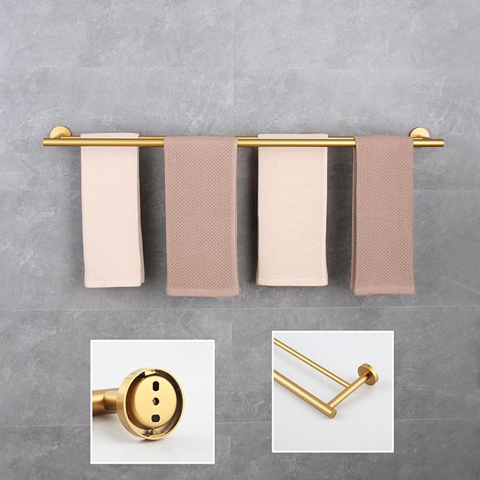 GERZWY 36-Inch Bathroom Double Towel Bar Gold Stainless Steel Towel Rack Wall Mounted Bath Towel Rod
