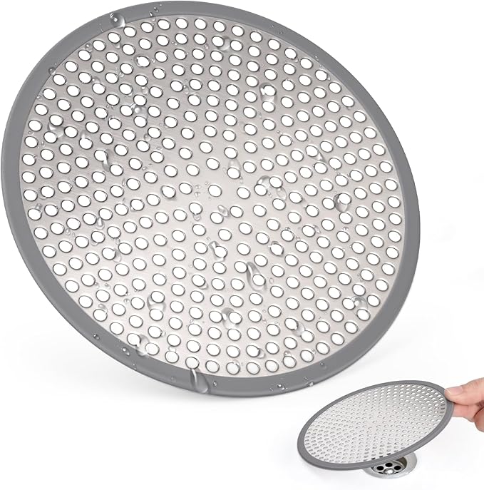 Shower Drain Hair Catcher, 4.72" Shower Drain Cover, All-in-One Universal Sink & Shower Drain Strainer, Easy Installation, Stainless Steel and Silicone Bathroom Accessories for Tub, Bathtub (Round)