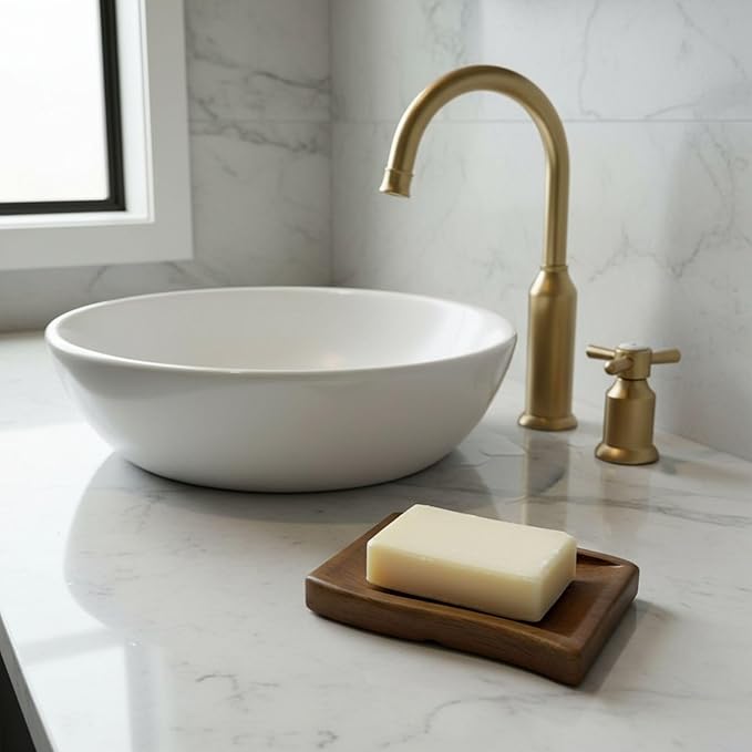 Soap Dish, Wooden Soap Holder with Wave Design for Fast Drainage & Non-Slip Base, for Shower, Bathroom, and Kitchen Sink