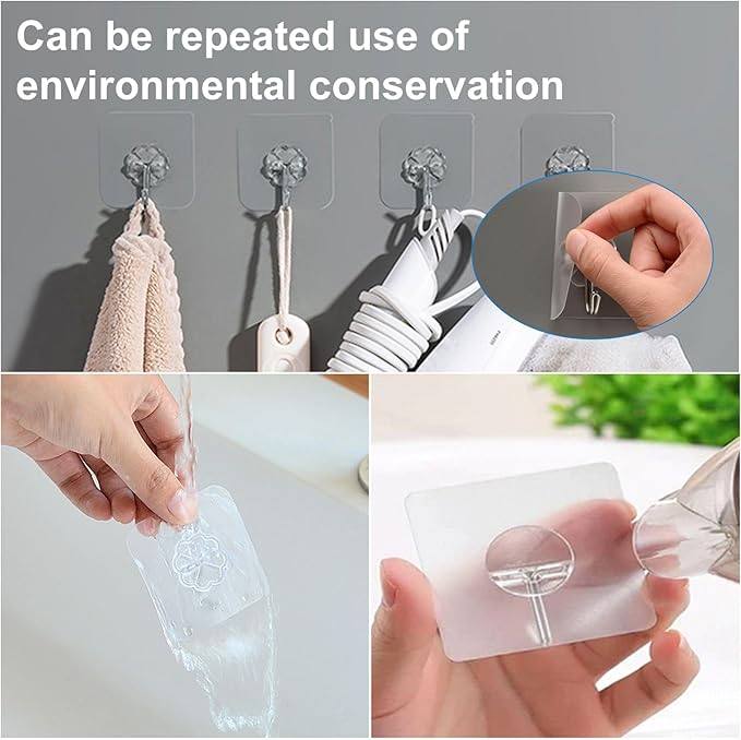 Wall Hooks 33lb(MAX) Heavy Duty Self Adhesive Hooks 20 Pack,Waterproof and Oilproof,Transparent Seamless Strong,Suitable for Bathroom Kitchen