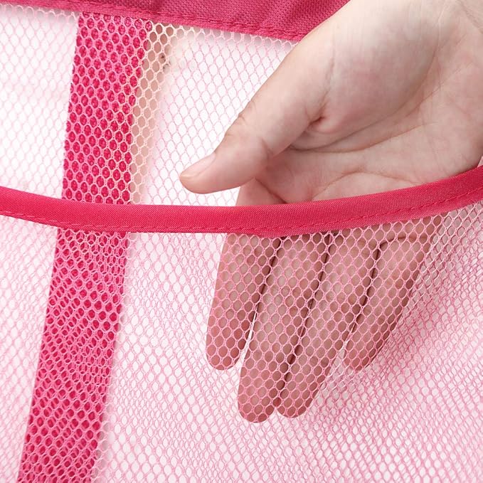 Portable Mesh Pocket with Rotatable Hanger, Quick Dry Serial Type Bath Storage Organizers for Travel, Camper, RV, Gym, Cruise, Cabin, College Dorm Shower(Pink)
