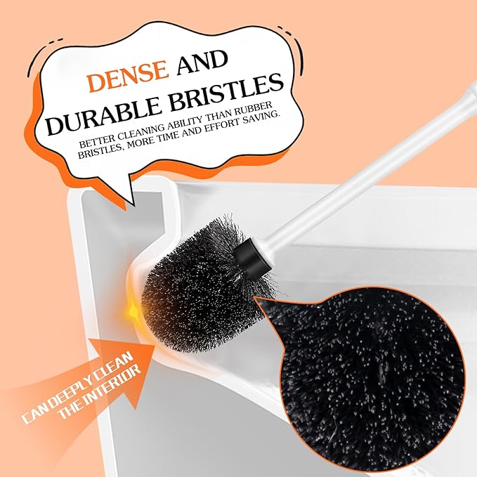 Toilet Brush and Holder Set, 3 Pack Long Handle Non-Slip Grip Toilet Bowl Brush, Hard Toilet Brush, Deep Cleaning for Bathroom Toilets, Easy to Assemble White ﻿