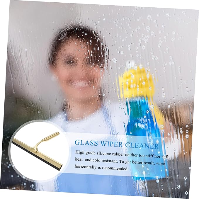 Shower Squeegee Deluxe Stainless Steel Wiper for Glass Mirrors Windows and Tiles Weighted Handle for Smooth Cleaning for Bathroom and Home Use Golden
