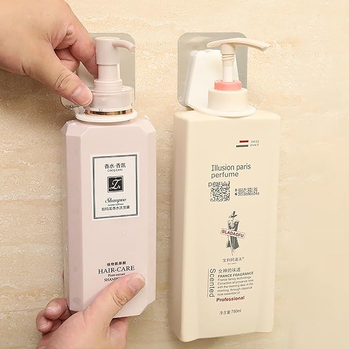 Adhesive Bottle Holder,Self Adhesive Shower Gel Bottle Rack Plastic Sticky Shampoo Bottle Hook Holders Bracket Wall Mounted Hanging Shelf for Bathroom Dispensers