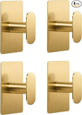 pickpiff Adhesive Towel Hooks for Bathroom: 20LB Extra Strong Wall Hanger for Shower Kitchen RV Dorm Apartment, Gold 4 Pack