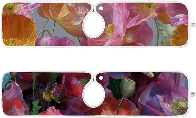 Sink Faucet Absorbing Mat Kitchen Sink Splash Guard Splash Faucet Drip Catcher for Bar RV Bathroom 2PCS 30x5.5in Pink Purple Poppy