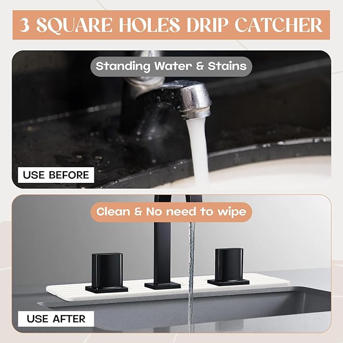 3 Square Hole White Faucet Mat for Kitchen Sink 16.14" x 4.49" Kitchen Faucet Absorbent Mat Diatomite Splash Guard for Sink Quick Drying Stone Drip Catcher for Bathroom Counter