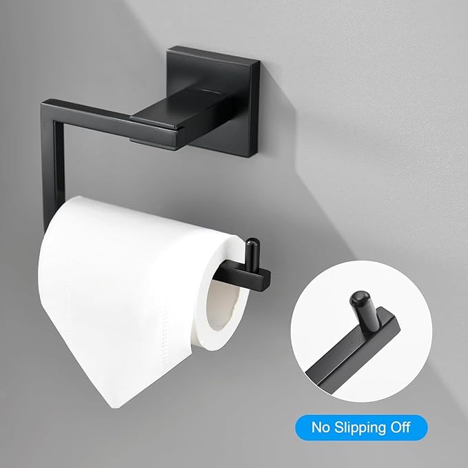 YACVCL Matte Black Toilet Paper Holder, Bathroom Toilet Roll Holder, Stainless Steel Modern Square Tissue Roll Holders Wall Mounted for Bathroom Kitchen Washroom