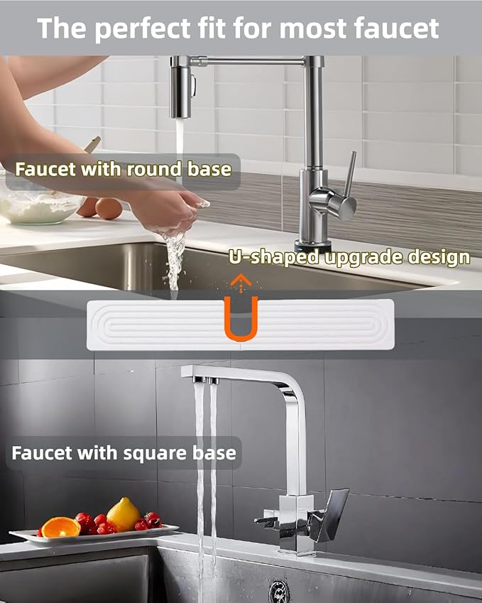 16 Inch Stone Faucet Mat for Kitchen Sink, Diatomite Fast Drying Mat for Kitchen Counter, Water Absorbent Faucet Sink Splash Guard with Raised Feet, Bathroom Counter Protector (White, 15.75"x3.93")