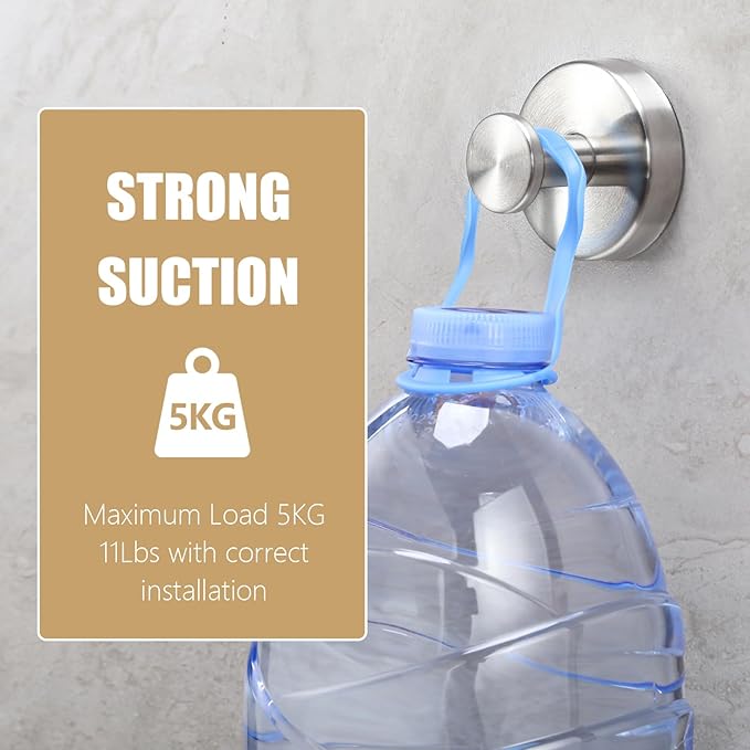 Towel Hook Shower Suction Hooks Towel Hanger for Bathroom Hanging Coat, Robe, Removable Wall Mounted Hook for Bedroom Kitchen Hotel Pool Brushed Nickel(2-Pack)