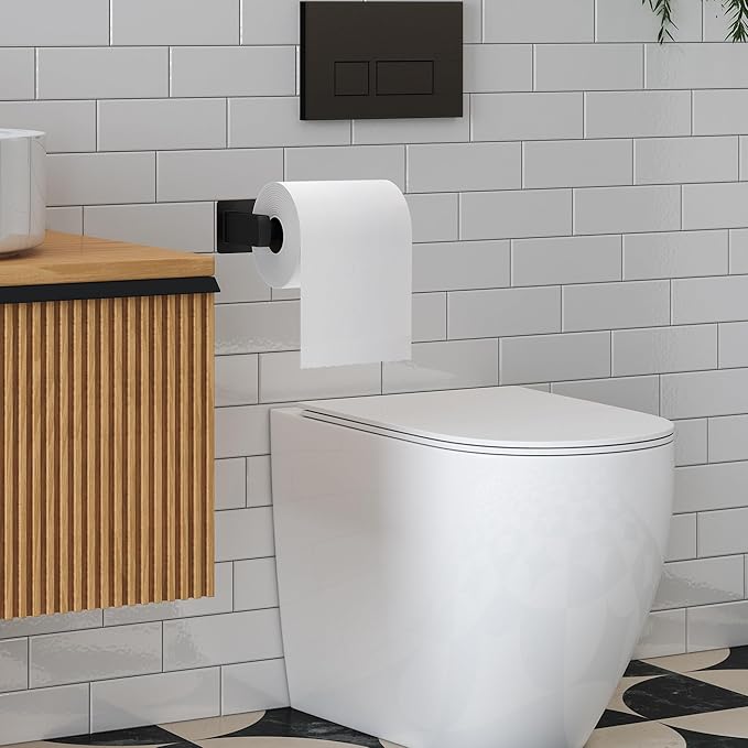 Toilet Paper Holder, Self-Adhesive Toilet Paper Roll Holder for Bathroom and Washroom, No-Drill SUS 304 Stainless Steel,Matte Black