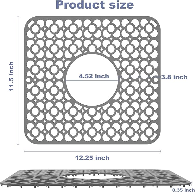 TOOVEM 2PCS Kitchen Sink Mats, Sink Protectors for Kitchen Sink, 11.5 x12.25 Inch Silicone Heat Resistant Non-Slip for Bottom of Kitchen Stainless Steel Sink Mats, Grey