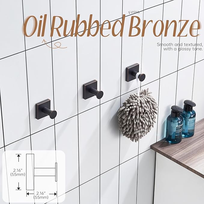 KOKOSIRI Robe Hooks Oil Rubbed Bronze Bathroom Shower Hook for Wall Closet Kitchen Hanging Towels Bathroom Hardware Stainless Steel 3 Pack, B1016ORB-P3