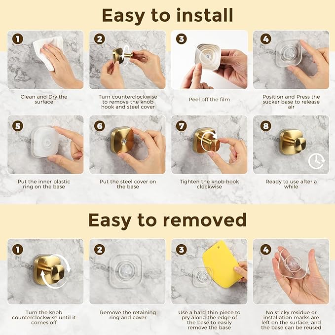 Suction Cup Hooks for Shower, No-Drill Towel Hooks for Bathrooms, Kitchen, Glass Door, Mirror, Tile, Shower Suction Hooks for Hanging Towels, Robe, Loofah, Christmas Wreath (Gold, 4 Pack)