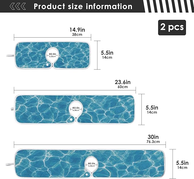 2 PCS Kitchen Sink Splash Guard 30 Inch Faucet Mat for Kitchen Sink Bathroom Sink Faucet Absorbing Drip Drain Mat Pad Microfiber Soft Washable Blue Pool Ripples