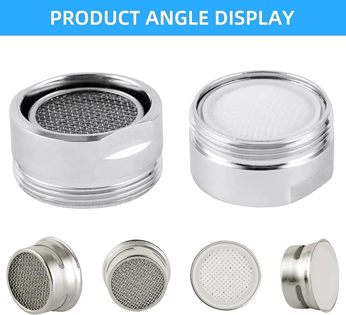 iFealClear 4 Pack Stainless Steel Faucet Aerator, Kitchen Sink Faucet Aerator Adapter with Brass Shell, 15/16 Inch/24 mm Male Thread Water-conserving Filter with Gasket for Bathroom, Chrome
