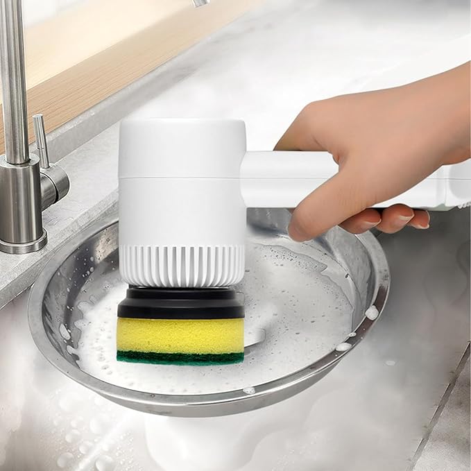 Electric Spin Scrubber, Electric Cleaning Brush with 6 Brush Heads, Rotating Head Powerful Spin Scrubbers, Multipurpose Electric Cleaning Brush for Kitchen Bathroom and Floor