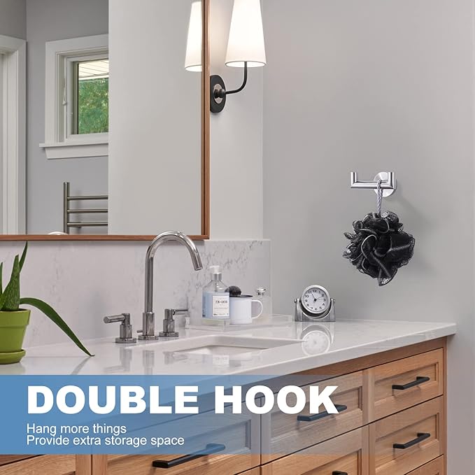 ALEASHA Shower Towel Hook Brushed Nickel, Stainless Steel Towel Hanger, Heavy Duty Double Towel Hook, Towel Holder for Bathroom, Wall Mount Robe Hook
