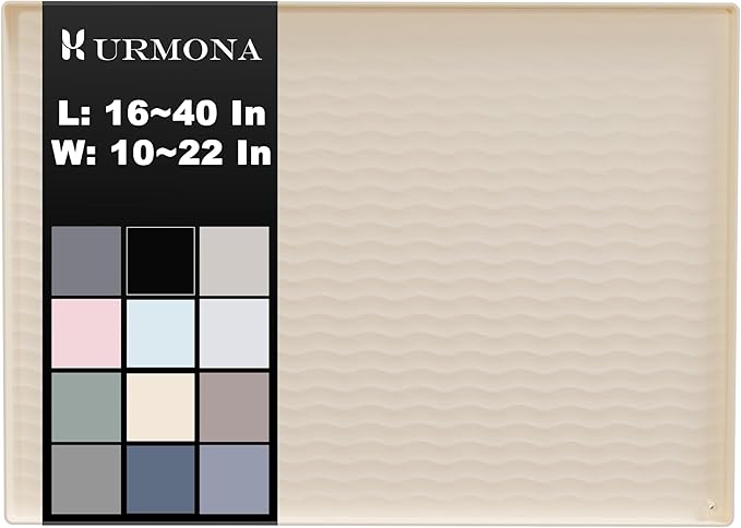 URMONA 37'' x 22'' Waterproof Silicone Under Sink Mat Cabinet and Counter Protector, Shelf Liner for Kitchen and Bathroom, Storage and Organizers, Litter Mat, Pet Cat Puppy Essentials（Light Cream）