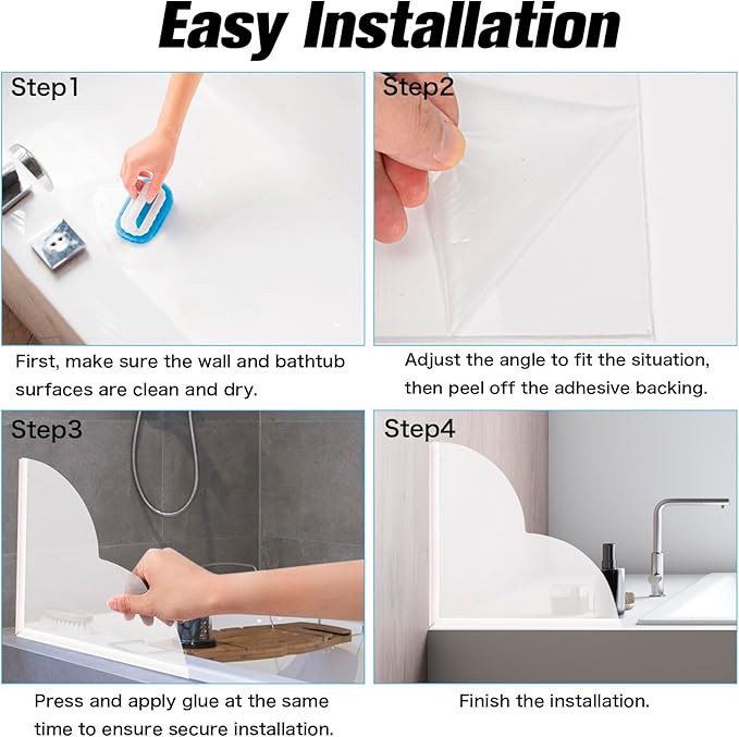 Shower Splash Guard for Bathtub - 2 Pack Bathtub Corner Splash Guard with Glue, Bath Tub Shower Splash Guard Topper, Water Shield, Splash Protector, Adjustable Angle, Enhanced Adhesive, Acrylic