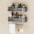 Shower Caddy Suction Cup, 2 Pack No Drilling Square Shower Shelves Aluminum Removable Bathroom Suction Showers Organizer Storage Rack with Towel Bar & Hooks(Gray)