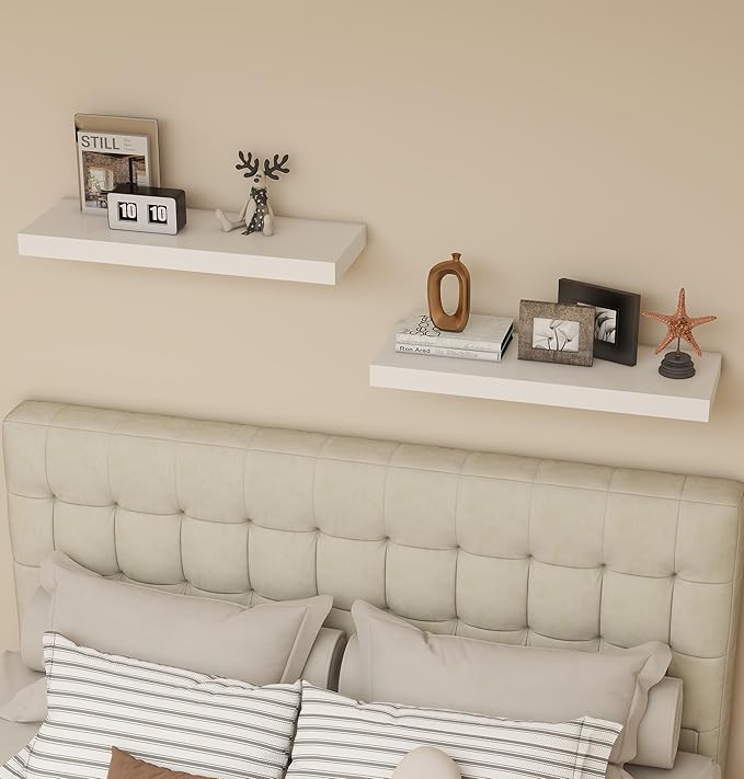 Vervida® White Floating Shelves Bathroom 2 Set of 24 W x 7.9" D Wall Shelves for Kitchen, Bedroom, Storage Shelves for Home Decor, Shelves for Room Invisible Brackets