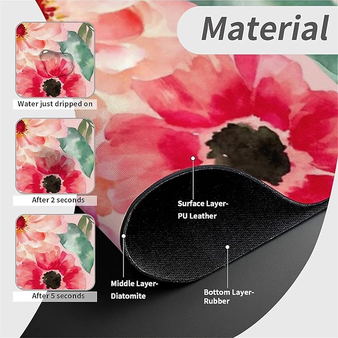 Kitchen Sink Splash Guard，Pink floral watercolor Faucet Mat Sink Gadgets-Super Absorbent Fast Drying Mat Drip Catcher for Kitchen, Bathroom,Sink Mat, Dish Drying Mat, Bathroom(15" X 5.5" )