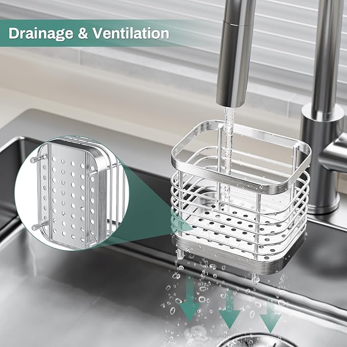 Countertop Toothbrush Holder for Bathroom, Stainless Steel Electric Tooth Brush Stand Storage Organizer with Drainage, Kids Toothpaste Holder Caddy, Silver Bathroom Sink Accessories Decor