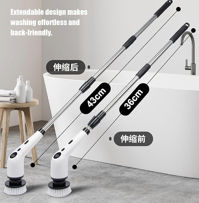 Electric Scrubber Brush for Cleaning with 8 Replaceable Brush Heads, 400 and 500 RPM Electric Cleaning Brush, Electric Rotating Brush for Shower, Floor,A