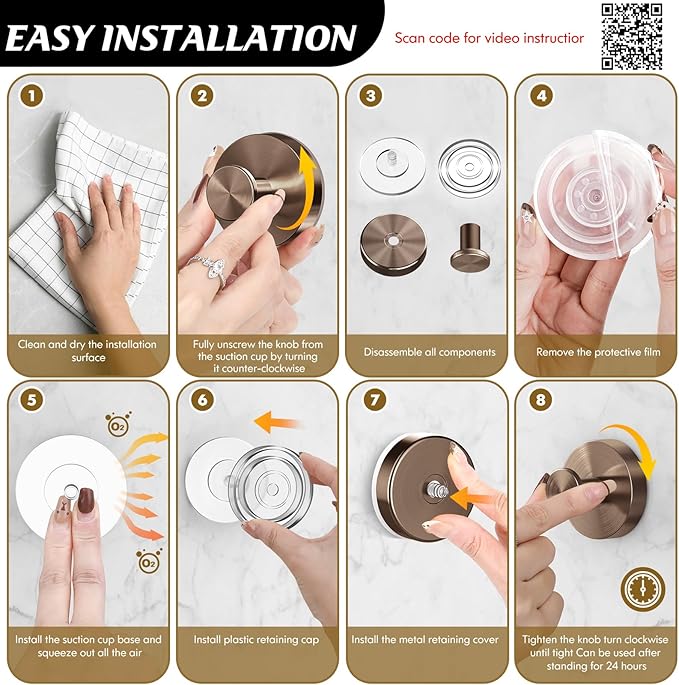 Suction Cup Hooks for Shower,4Pcs Shower Towel Suction Hooks,No Drill Towel Hooks for Bathroom Wall,Kitchen,Glass,Mirror,Tile to Hang Towels,Robes,Loofah-Champagne Bronze